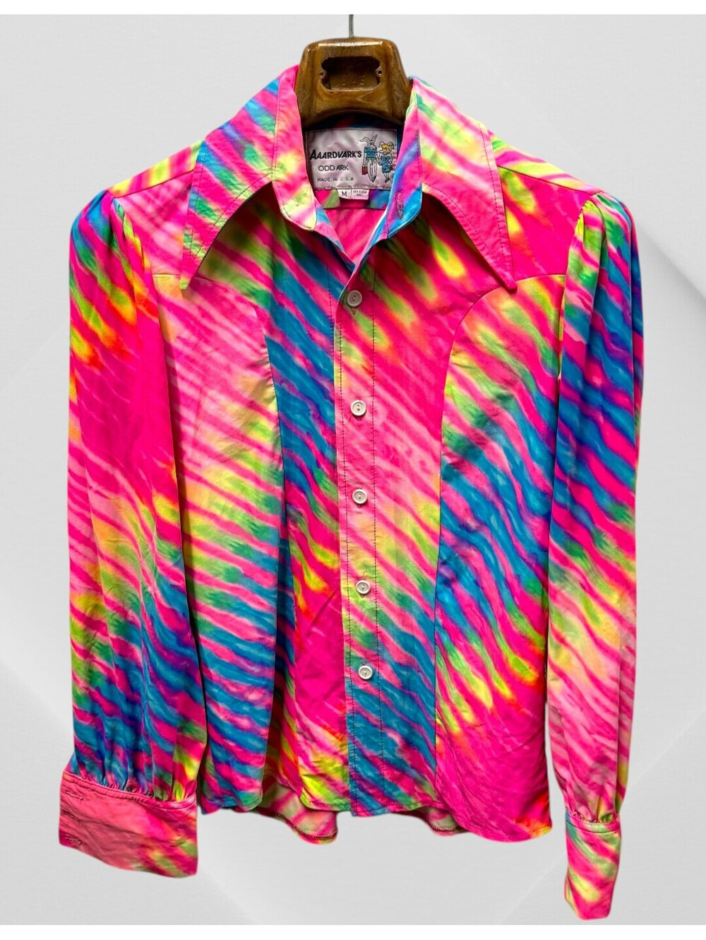 Vintage Aaardvarks Odd Ark Men's M Medium 1970's Polyester Tie Dye Shirt RAinbow